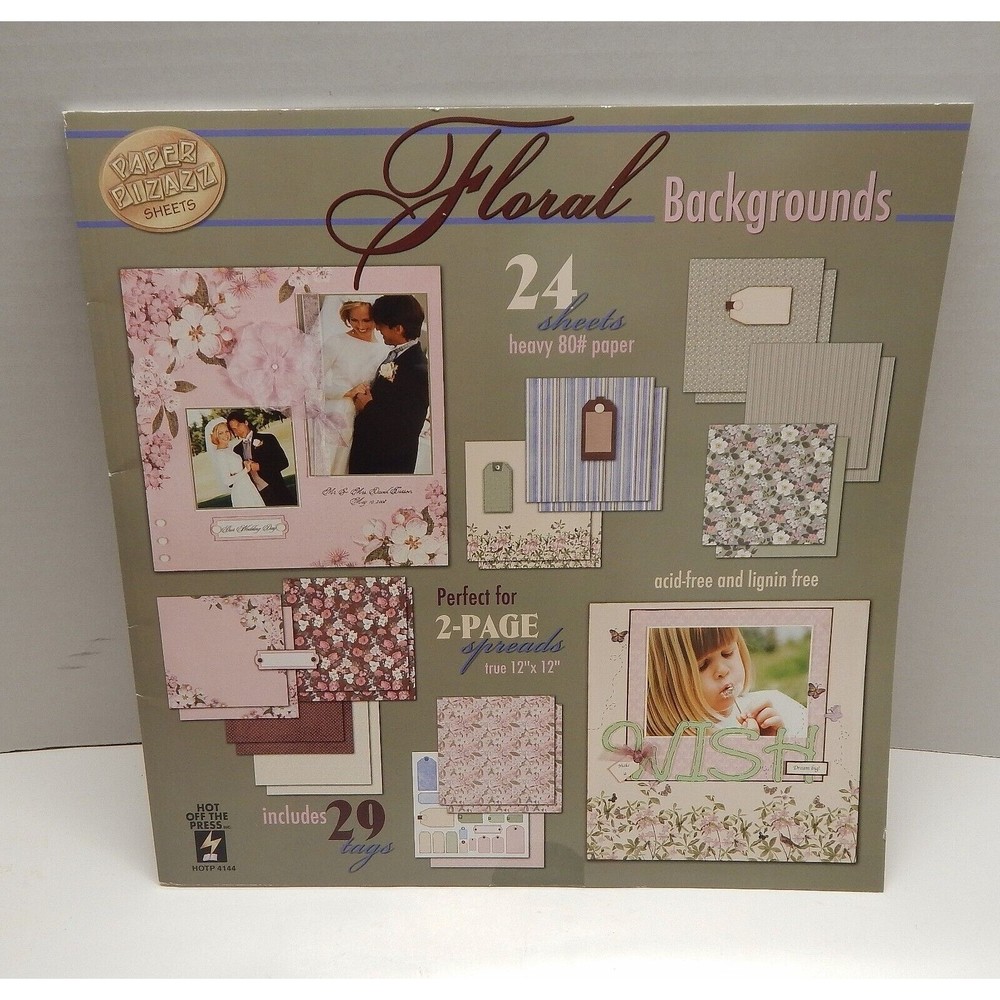 Paper Pizazz Floral Backgrounds Pad Acid Free 12x12 Matching Tags 24 Pack HOTP
